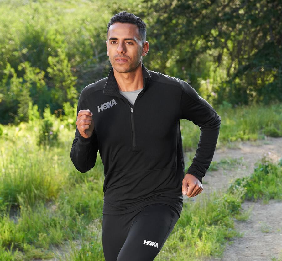 Hoka One One Tops Mens Black - 1/2 Zip Midlayer - 83072BAET